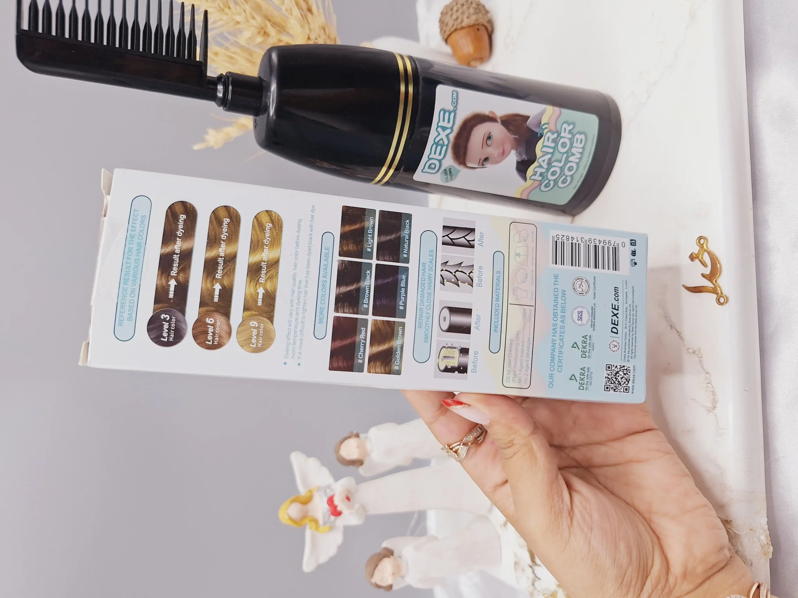 20250731051313684-thumbnail شانه رنگ مو رنگ قهوه ای طلایی برند دکسی Dexe کد 4825 - Image 1